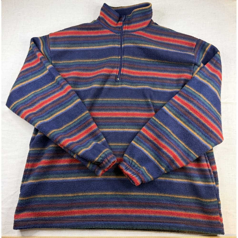 VTG Retro Style Badge Striped Fleece Quarter Zip Size Large